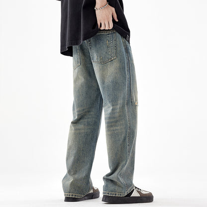 Jeansy retro z szerokimi nogawkami i podartymi nogawkami