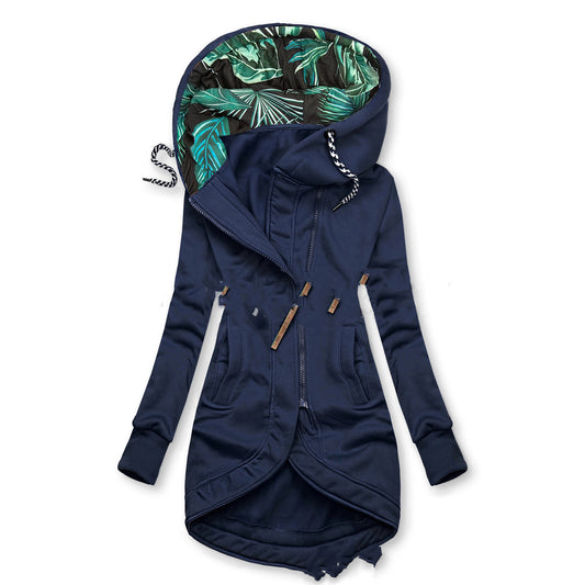 Printed Hooded Zip-Up Long Sleeve Jacket
