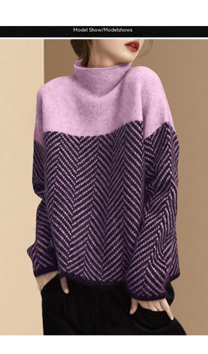 Cozy Thick Turtleneck Colorblock Sweater