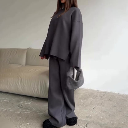 Round Neck Knit Wide Leg Set