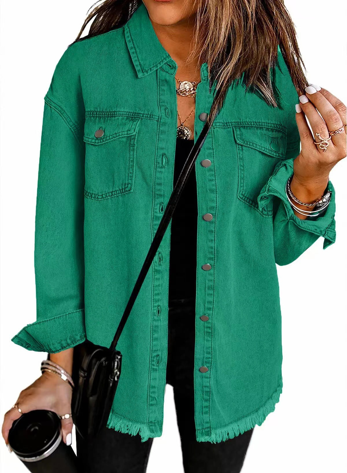 Frayed Hem Washed Denim Jacket