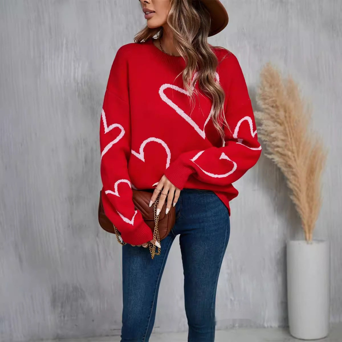 Contrast Heart Knit Pullover