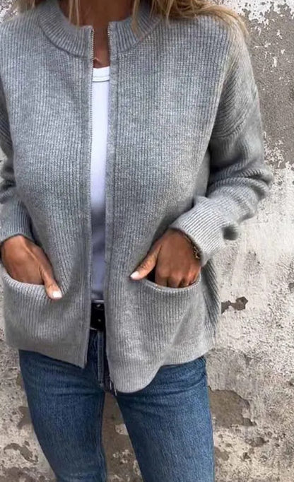 Solid Color Zipper Cardigan Coat