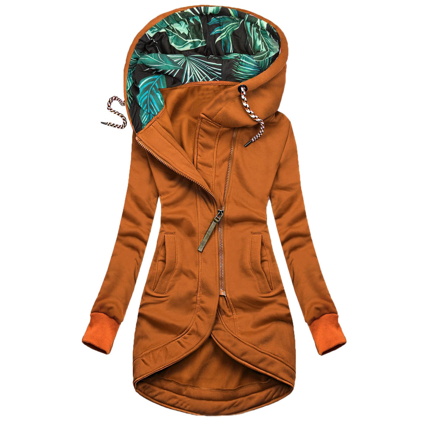 Printed Hooded Zip-Up Long Sleeve Jacket