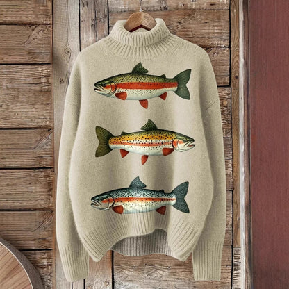 Reindeer Print Turtleneck Sweater