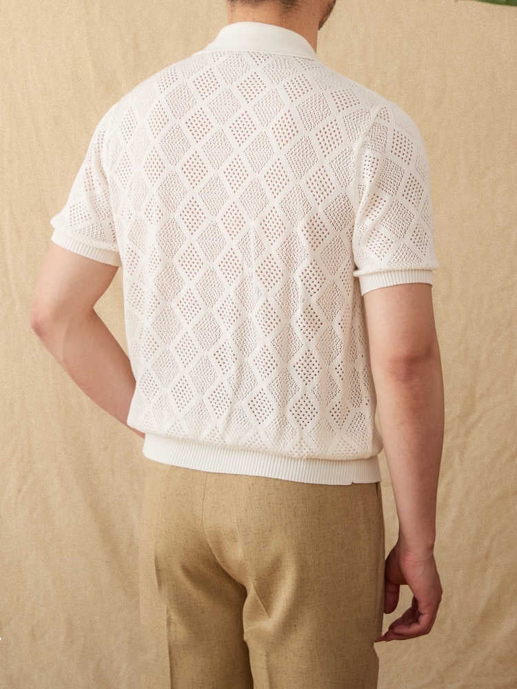 Moda Elite | Bawełniana koszulka polo z ażurowym zamkiem