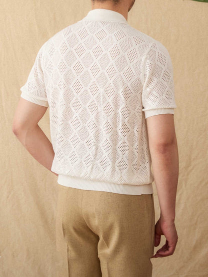 Moda Elite | Bawełniana koszulka polo z ażurowym zamkiem