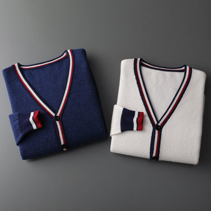 Kardigan męski z kontrastowymi paskami