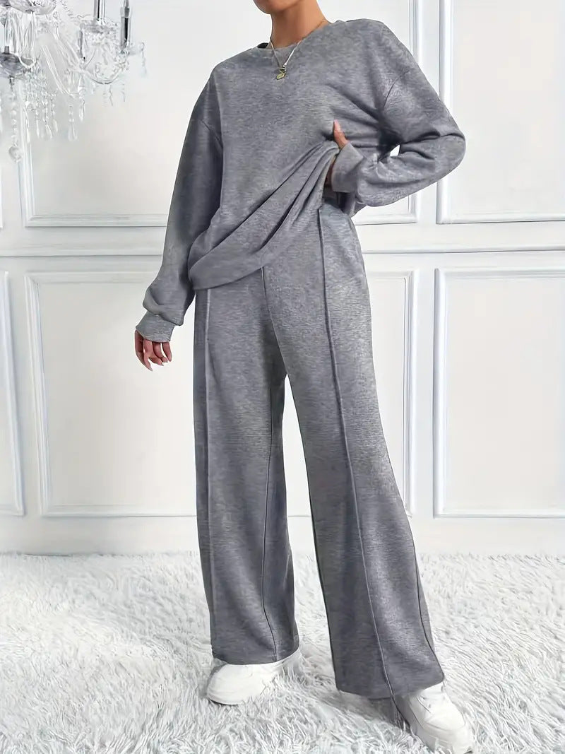 Round Neck Long Sleeve Trousers Set