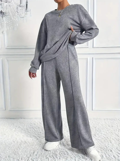 Round Neck Long Sleeve Trousers Set