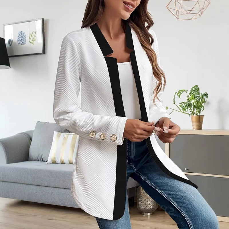 Colorblock Gold Button Trim Blazer Jacket
