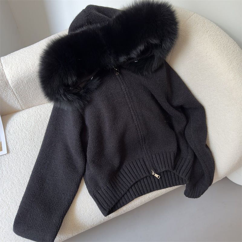 Women’s Fox Fur Hooded Zipper Coat