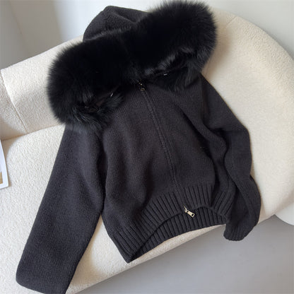Women’s Fox Fur Hooded Zipper Coat