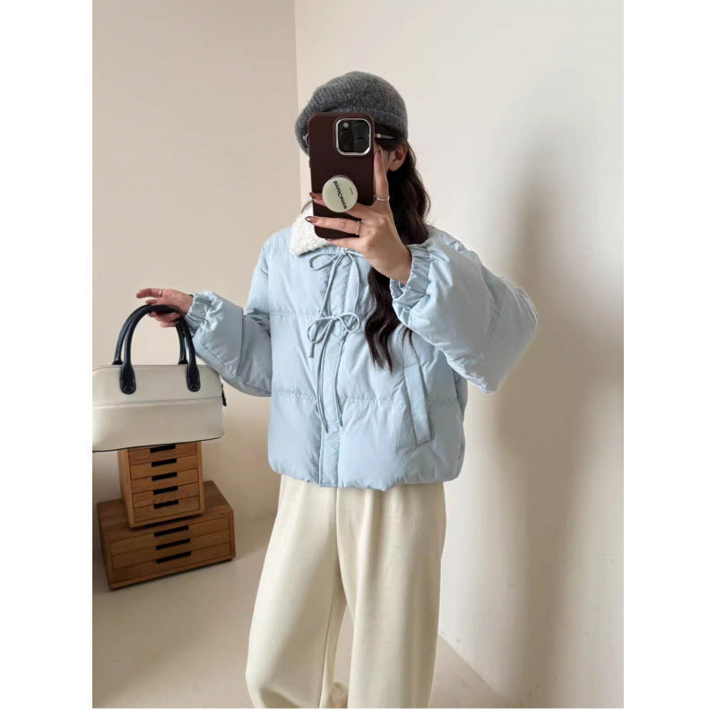 Small Blue Short Style Lambswool Down Jacket