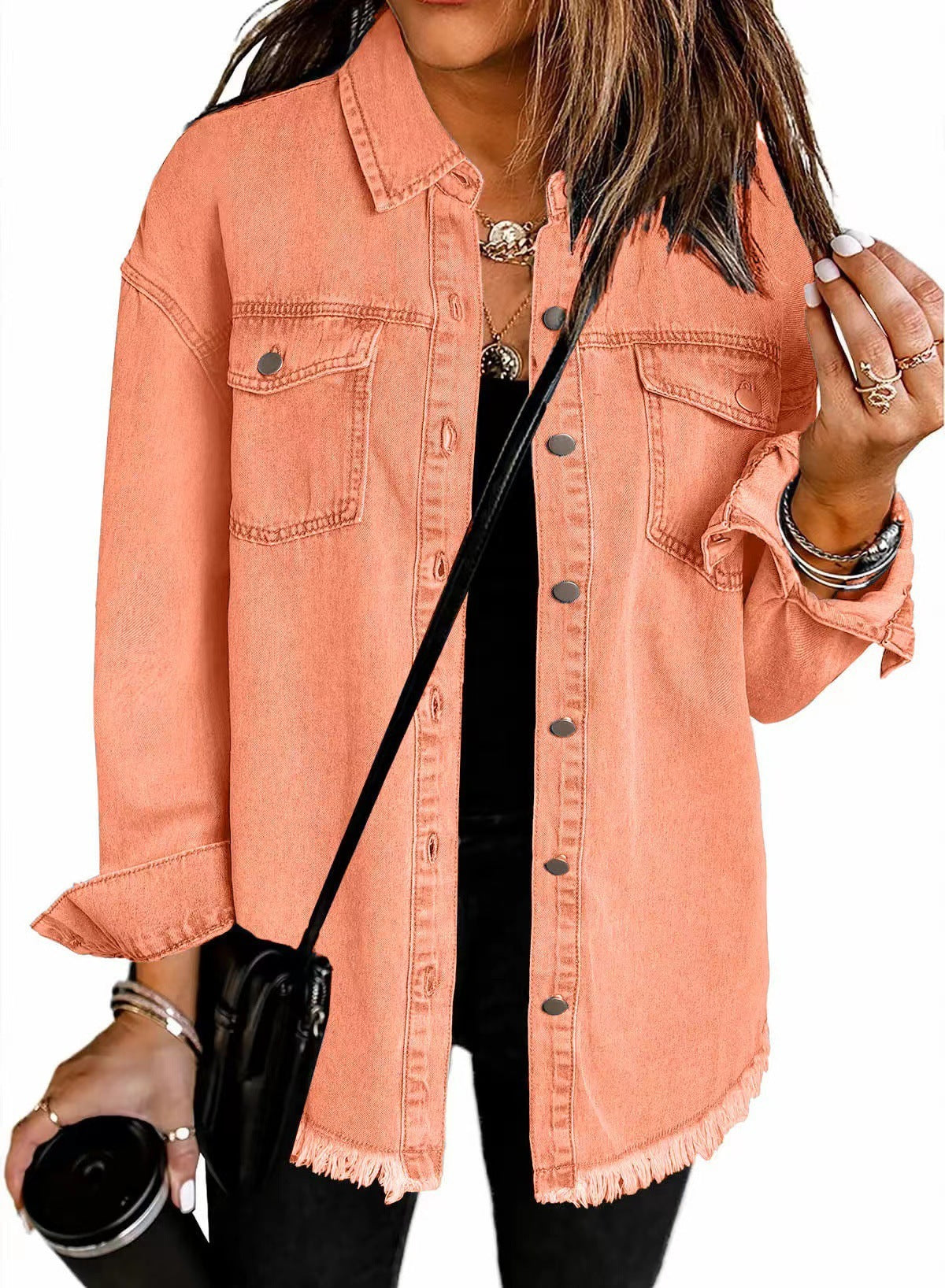 Frayed Hem Washed Denim Jacket