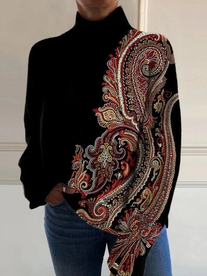 Reindeer Print Turtleneck Sweater