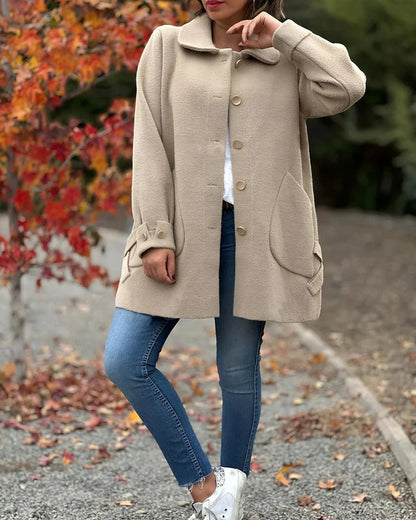 Woolen Bow Collar Casual Coat