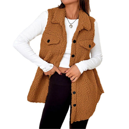Lapel Open-Front Plush Vest Cardigan