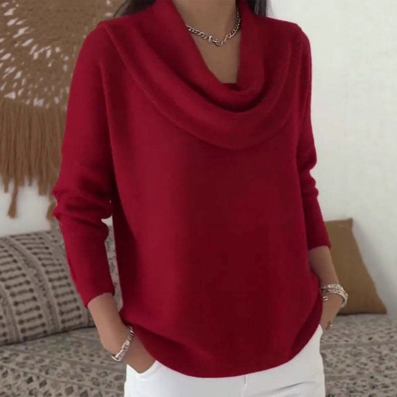 Cozy Cowl Neck Solid Knit Sweater