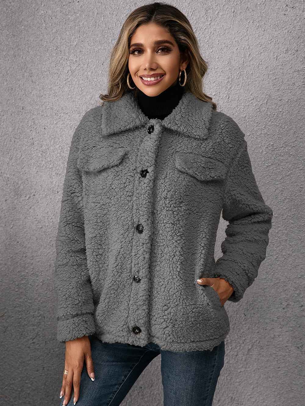 Cozy Fleece Button-Up Short Jacket