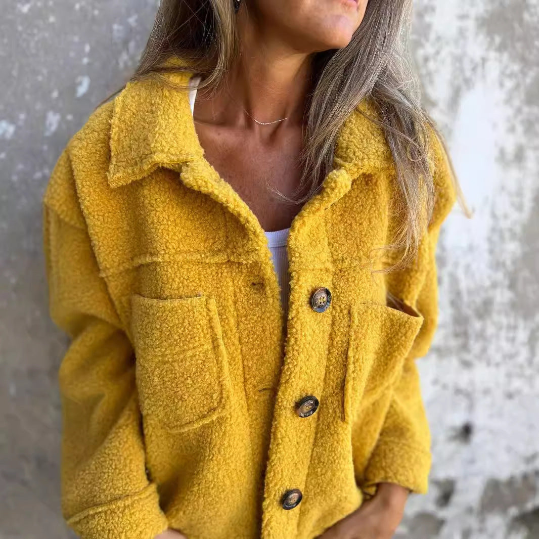 Lamb Wool Lapel Button Jacket