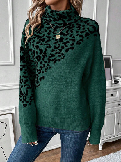 Leopard Pattern Turtleneck Sweater