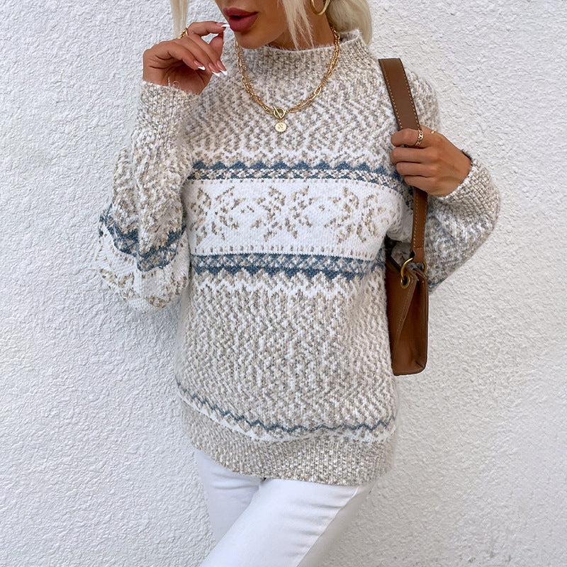 Cozy Snowflake Knit Turtleneck Sweater
