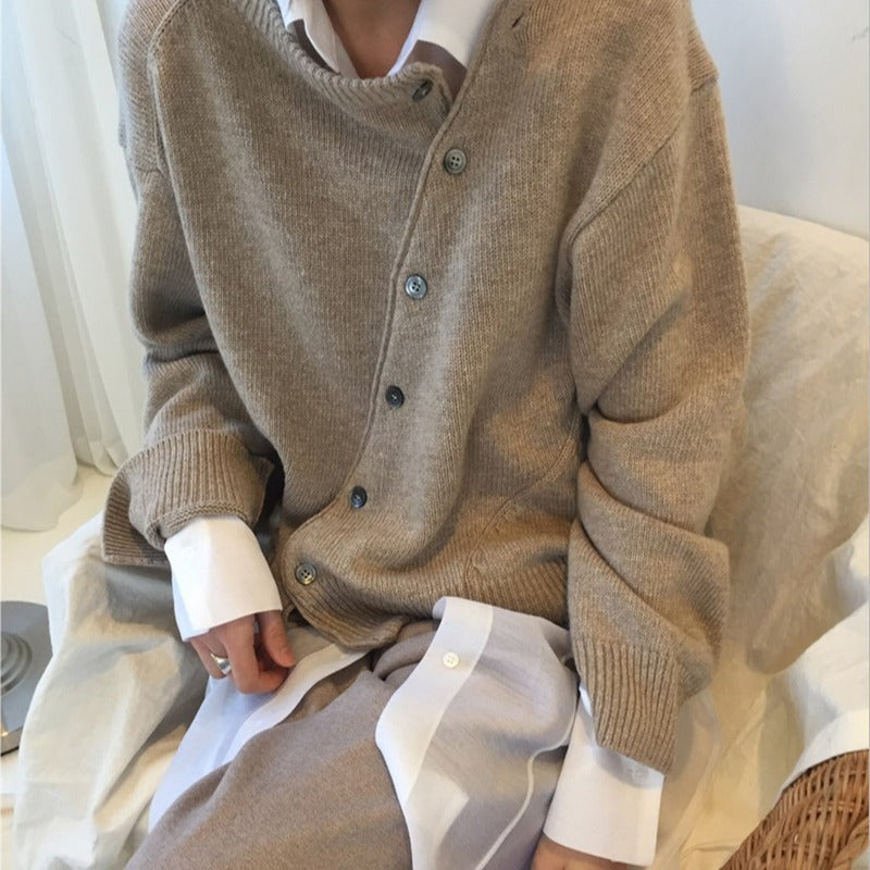 Asymmetric Button Knit Cardigan