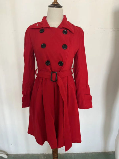 Elegant Belted Double-Breasted Long Coat