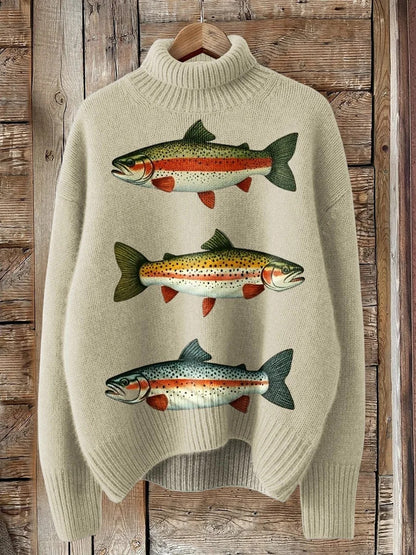 Reindeer Print Turtleneck Sweater