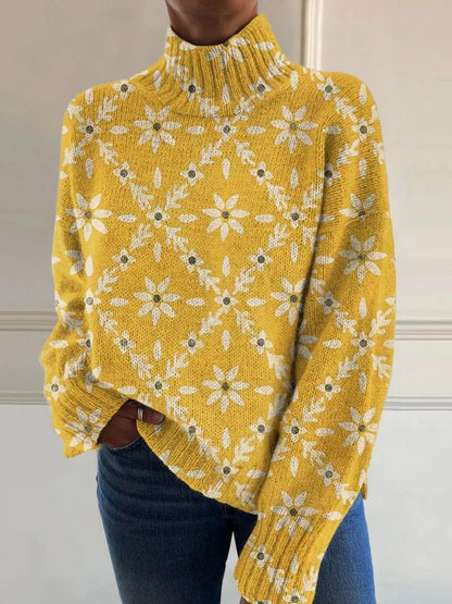 Reindeer Print Turtleneck Sweater