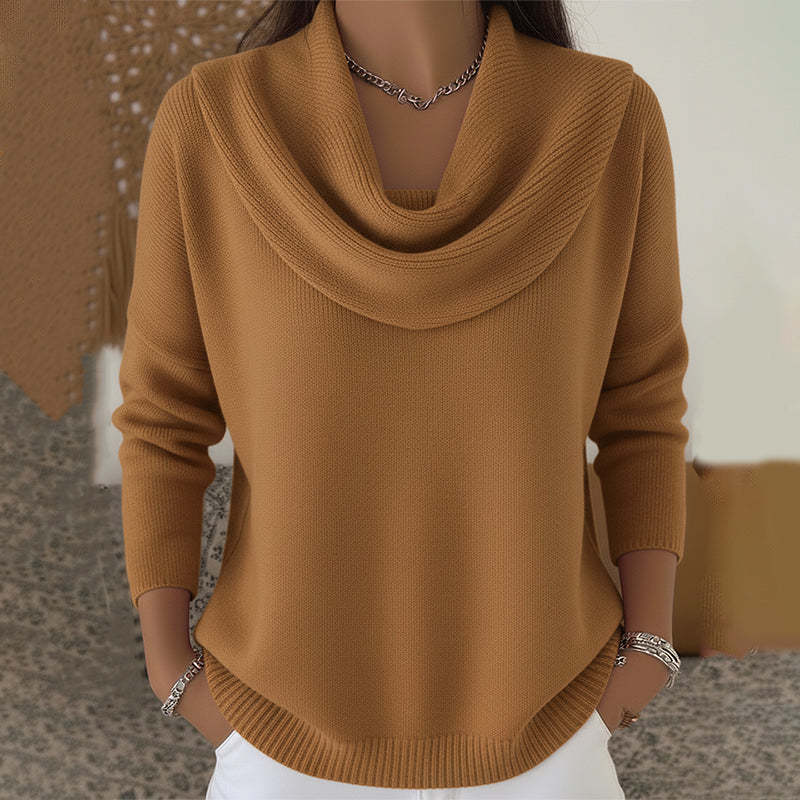 Cozy Cowl Neck Solid Knit Sweater