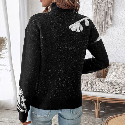 Elegant Jacquard Flower Sweater