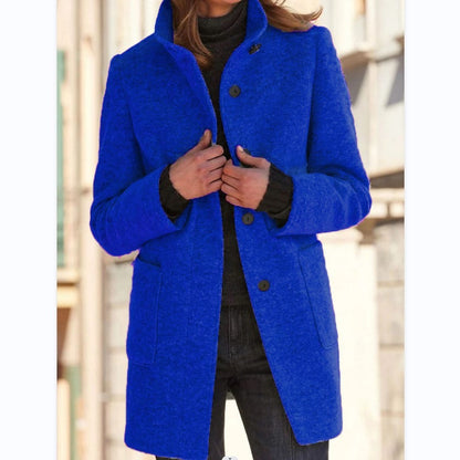 Stand Collar Woolen Button Coat