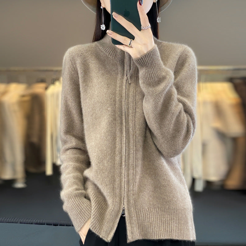 Half-Zip High Neck Knit Cardigan