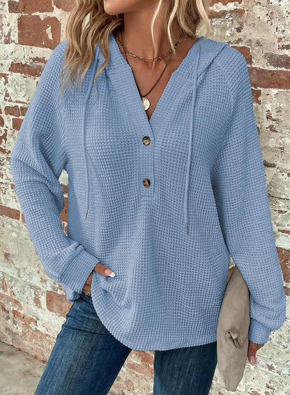 V-Neck Buttoned Casual Knit Pullover