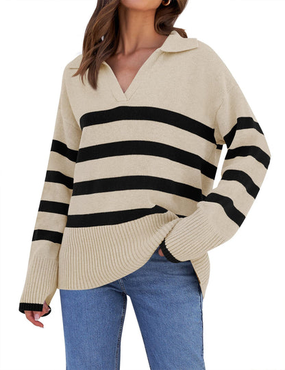 Loose Striped V-Neck Knit Sweater