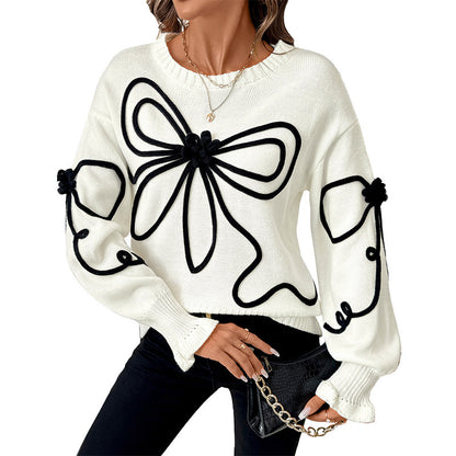 Bow Design Round Neck Sweater