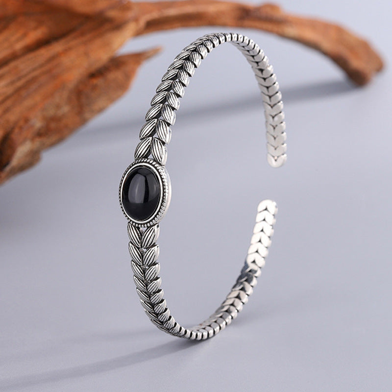 Vintage Wheat Pattern Onyx Bracelet