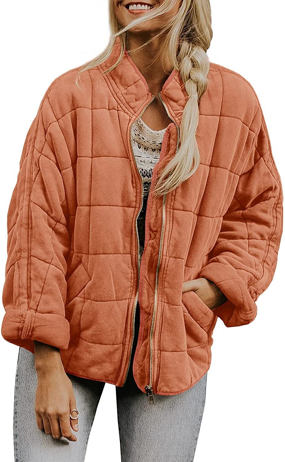 Solid Color Stand Collar Zip-Up Jacket