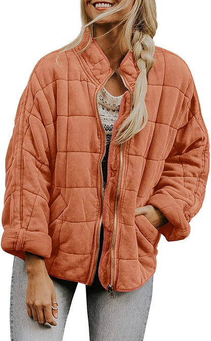 Solid Color Stand Collar Zip-Up Jacket
