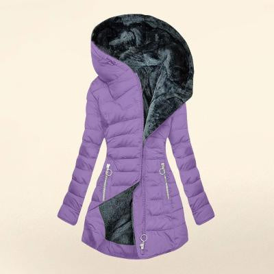 Plush Hooded Mid-Length Puffer Coat