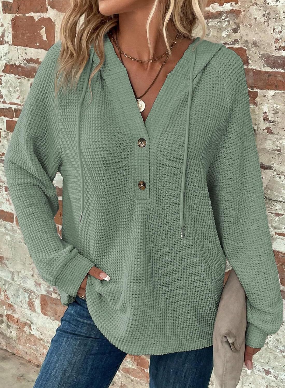 V-Neck Buttoned Casual Knit Pullover