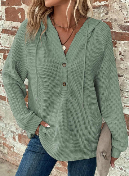 V-Neck Buttoned Casual Knit Pullover
