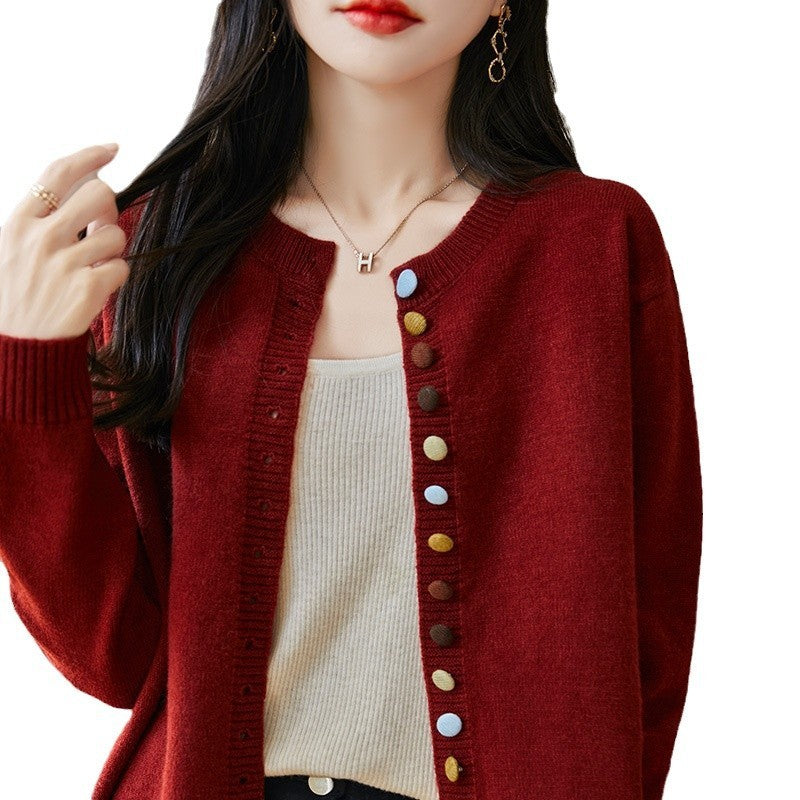 Colorful Button Knitted Cardigan