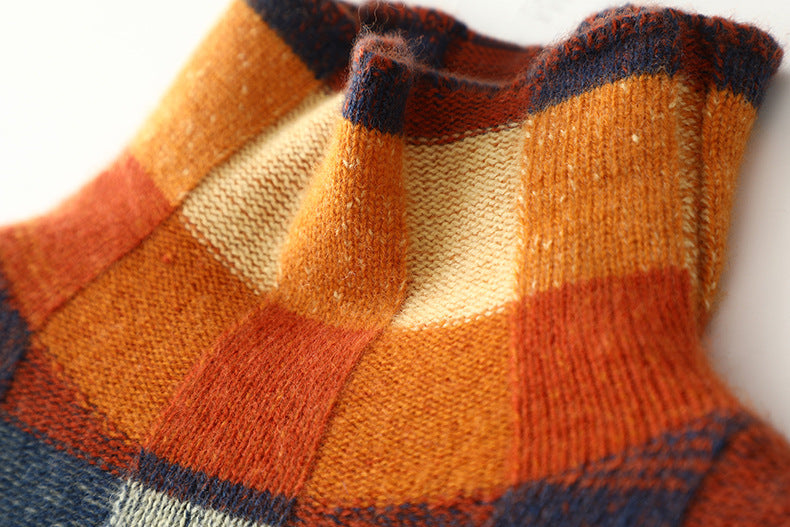Checkerboard Wool Turtleneck Sweater