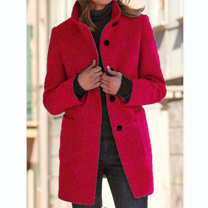 Stand Collar Woolen Button Coat