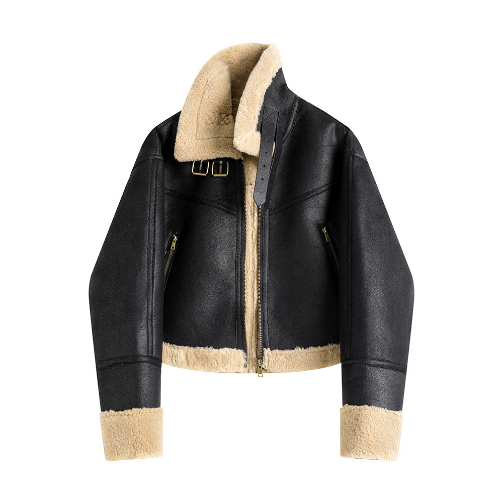 Lamb Fur Stand Collar Short Coat