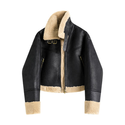 Lamb Fur Stand Collar Short Coat