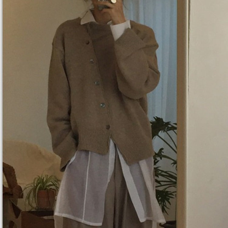 Asymmetric Button Knit Cardigan